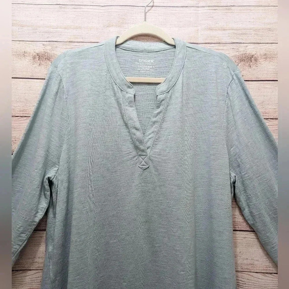 Chico’s Size 3 (US XL ) Split Neck Cotton Blend Tunic Top 3/4 Sleeve Blue Green - Picture 2 of 8